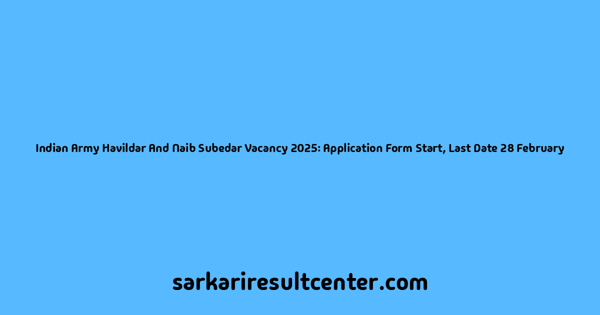 Indian Army Havildar And Naib Subedar Vacancy 2025: Application Form Start, Last Date 28 February